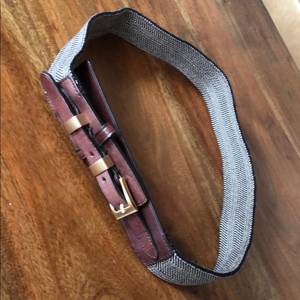 Brooks Brothers leather canvas waist belt w/ gold